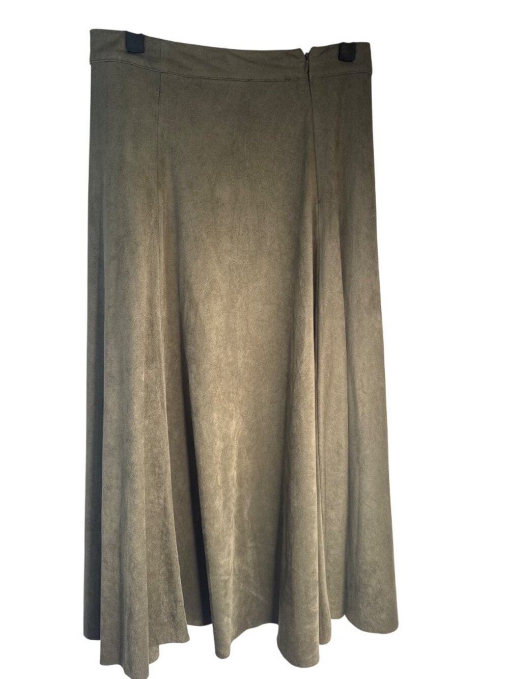ZARA Olive Green Medium Faux Suede Midi High Waisted Skirt Polyester Blend - Picture 3 of 12